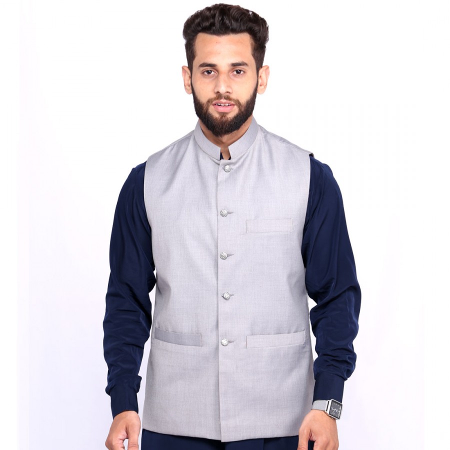 Kamaal Khan Light Grey Suiting  Waistcoat For Men - KK-47